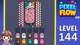 Pixel Flow Level 144 grid layout and solution screenshot