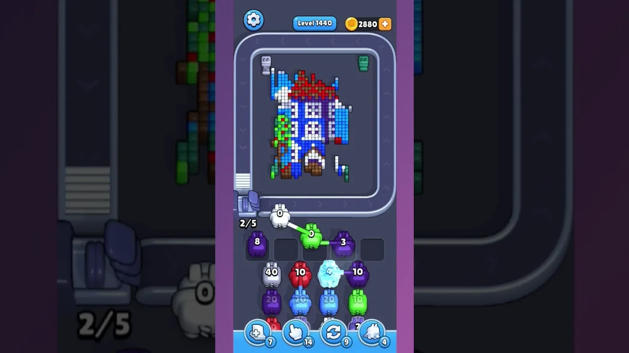 Pixel Flow Level 1440 grid layout and solution screenshot