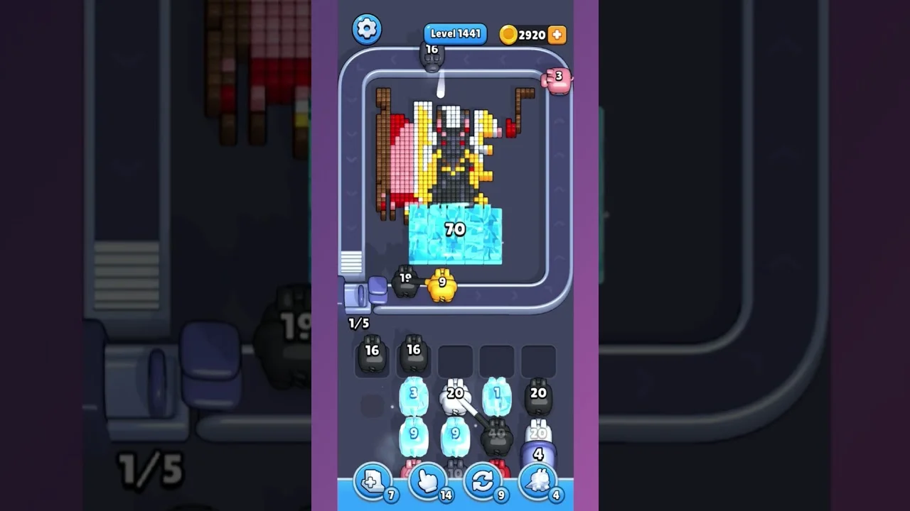 Pixel Flow Level 1441 grid layout and solution screenshot