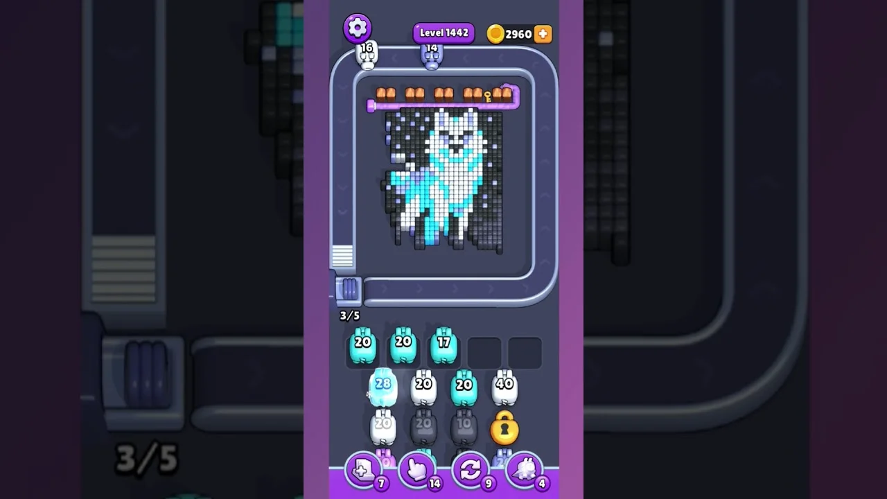 Pixel Flow Level 1442 grid layout and solution screenshot