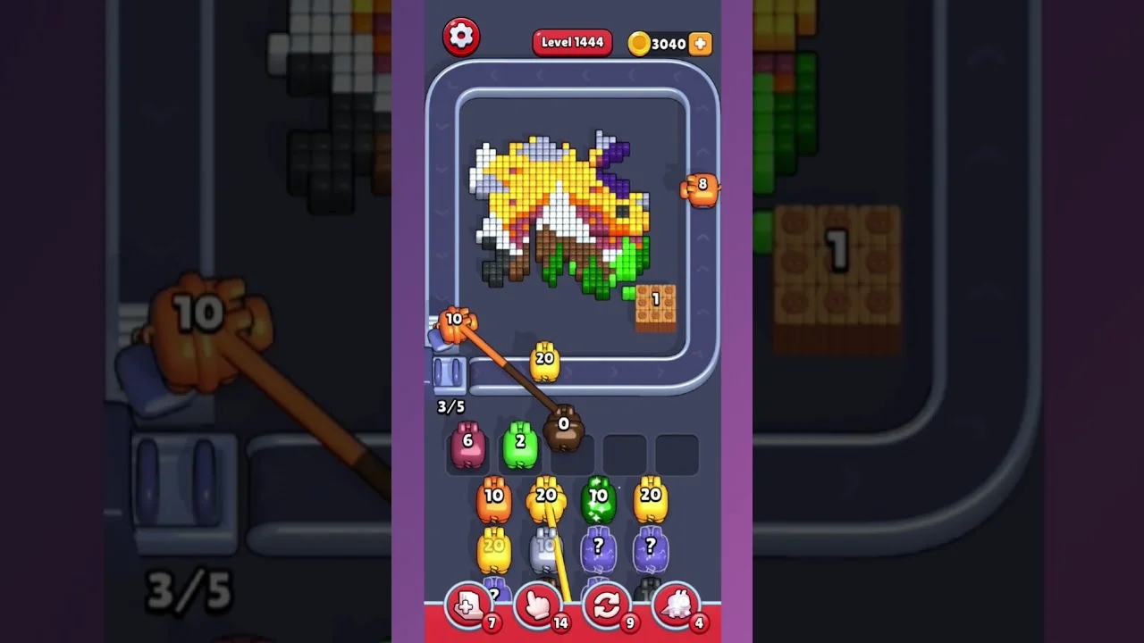 Pixel Flow Level 1444 grid layout and solution screenshot