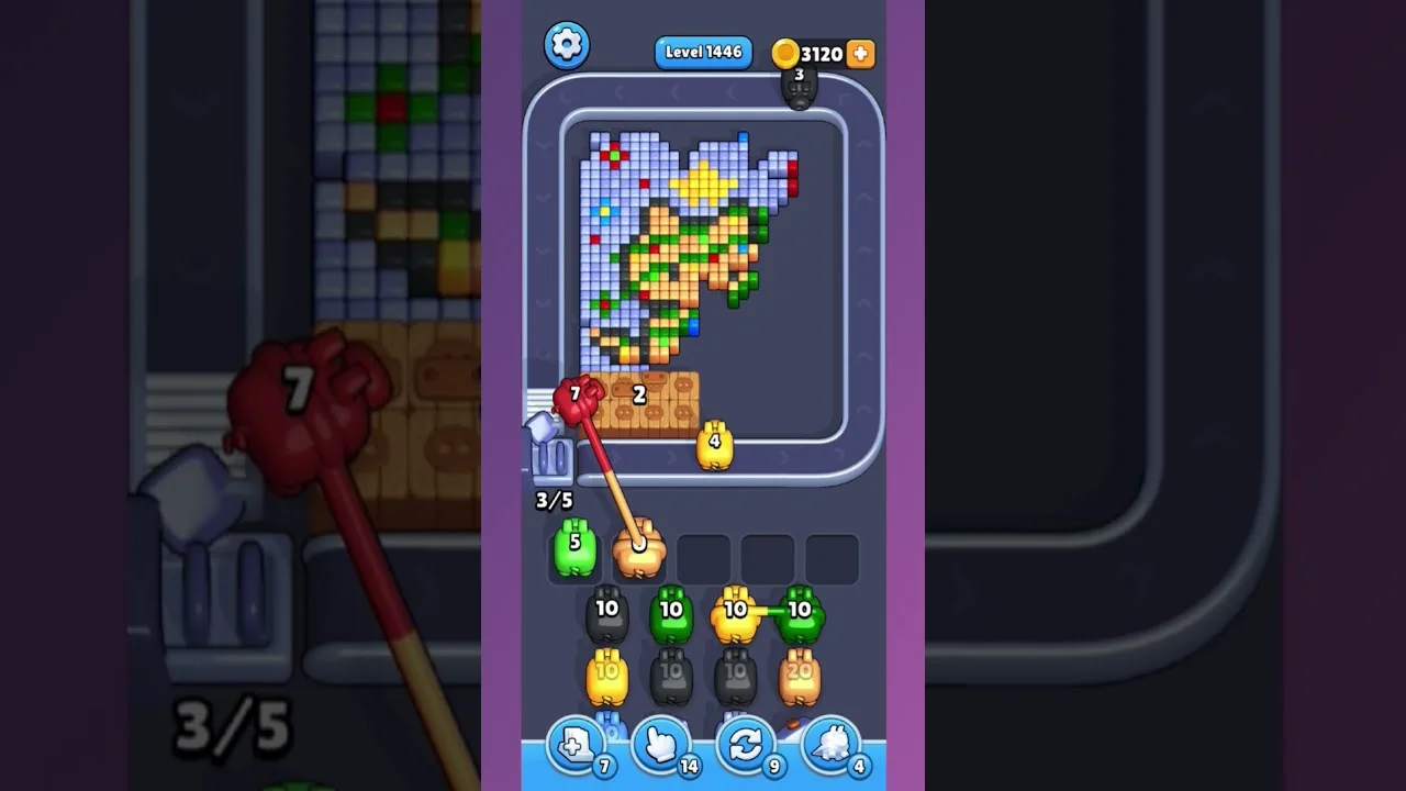 Pixel Flow Level 1446 grid layout and solution screenshot