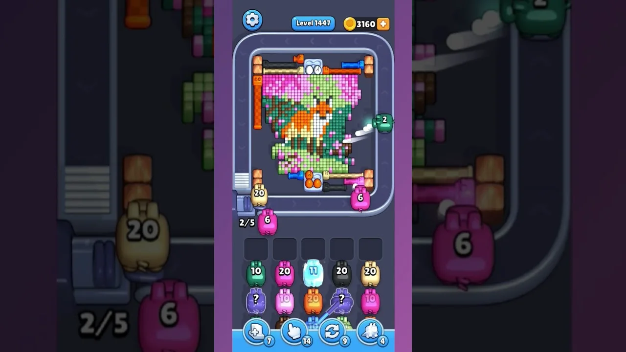Pixel Flow Level 1447 grid layout and solution screenshot