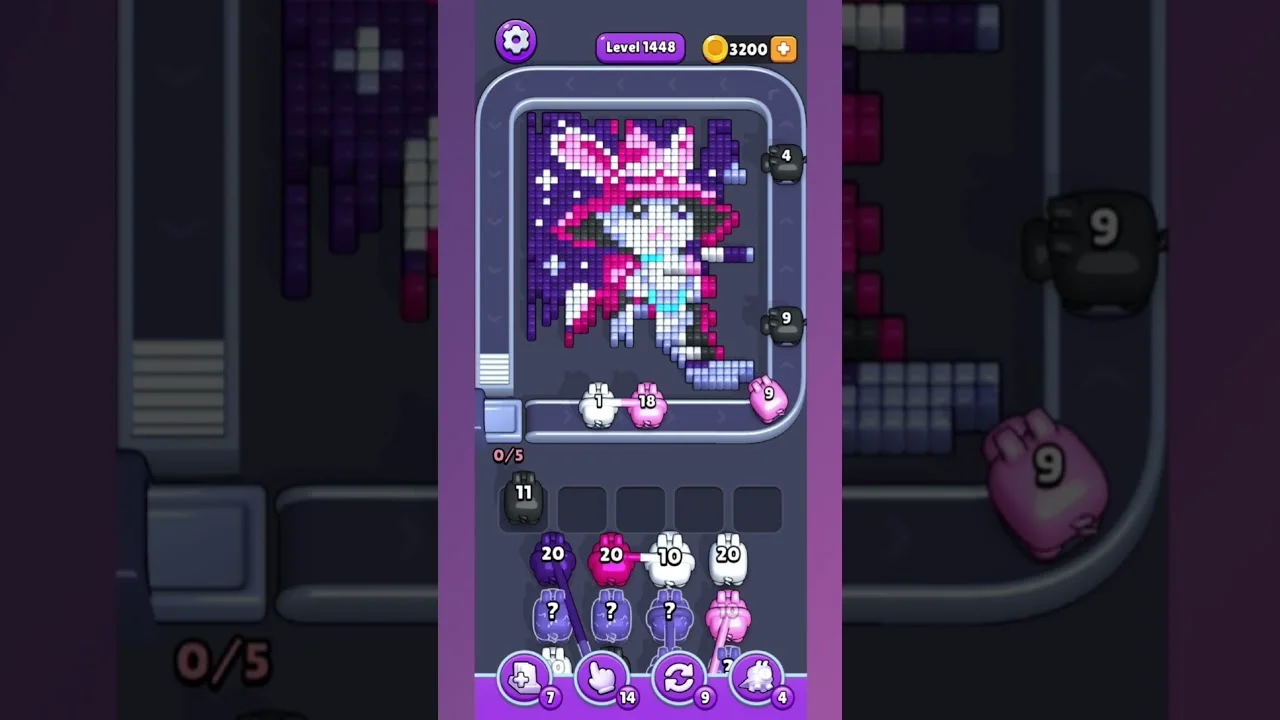 Pixel Flow Level 1448 grid layout and solution screenshot