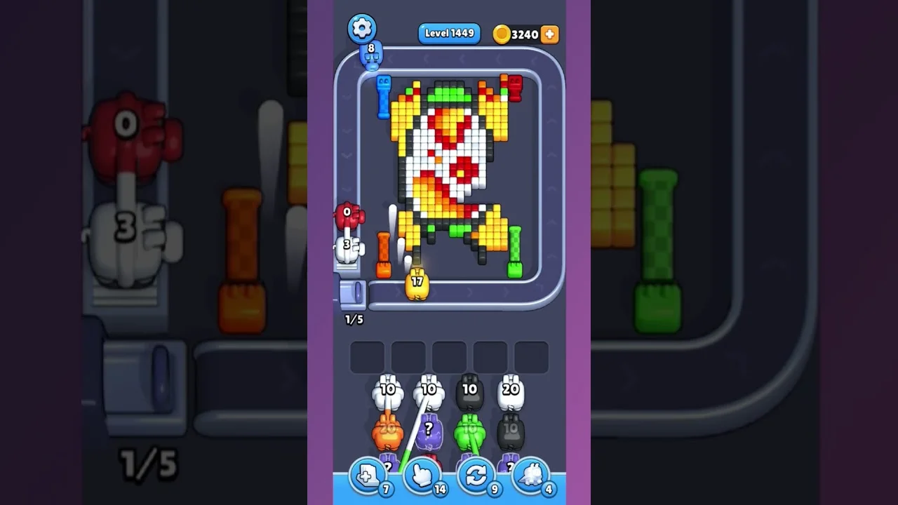 Pixel Flow Level 1449 grid layout and solution screenshot