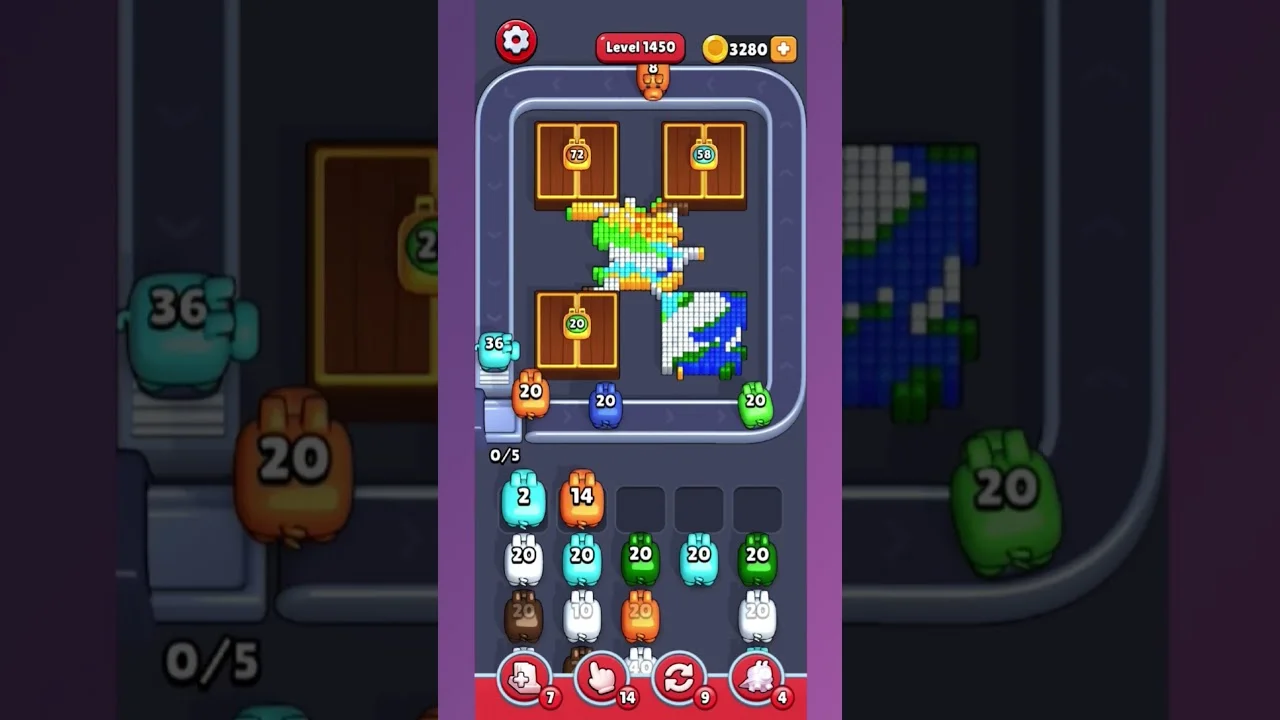Pixel Flow Level 1450 grid layout and solution screenshot