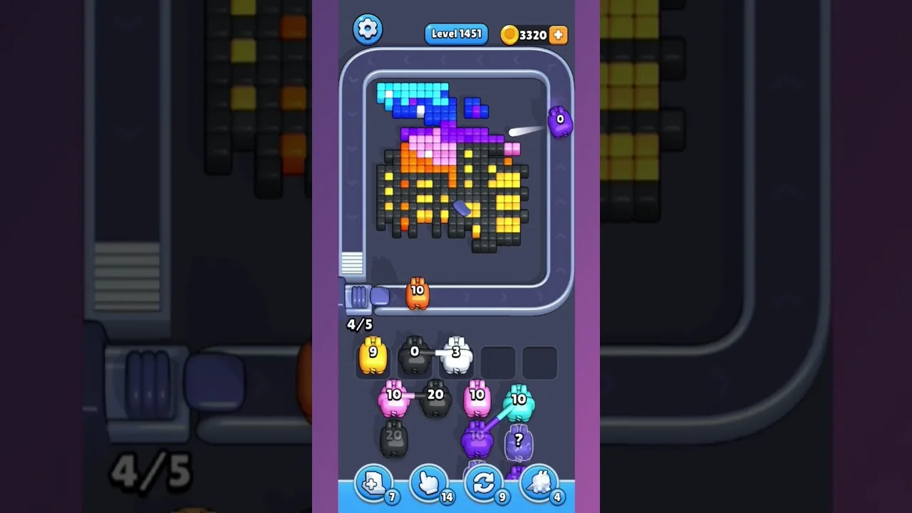 Pixel Flow Level 1451 grid layout and solution screenshot