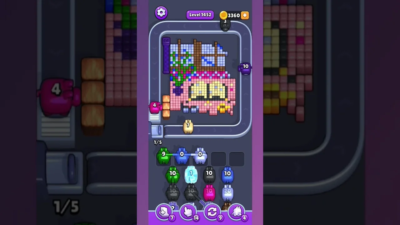 Pixel Flow Level 1452 grid layout and solution screenshot