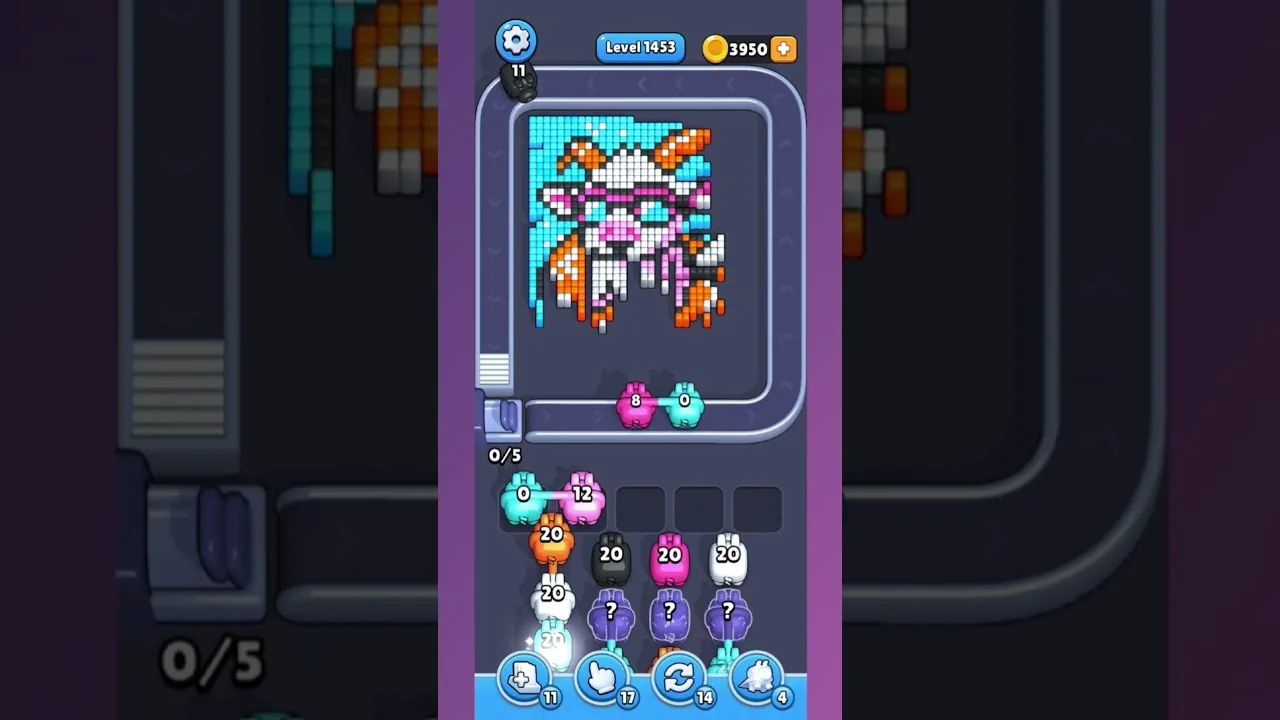 Pixel Flow Level 1453 grid layout and solution screenshot
