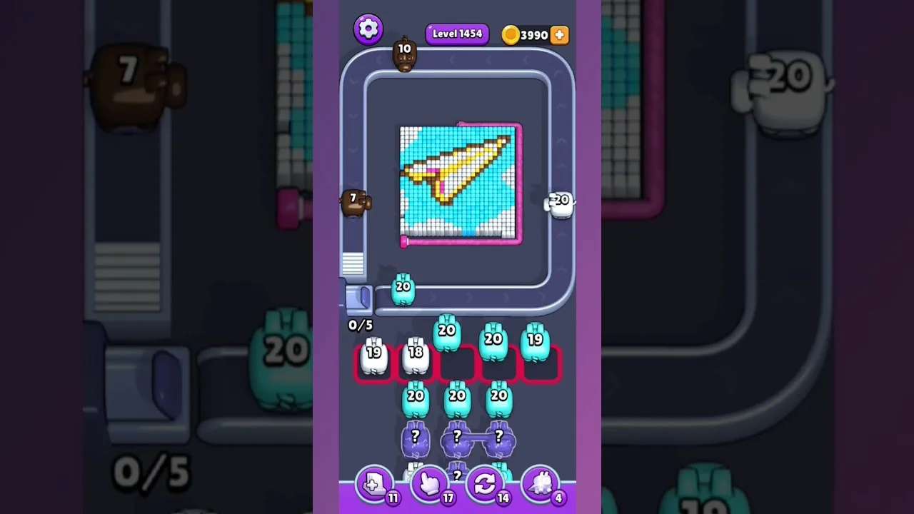 Pixel Flow Level 1454 grid layout and solution screenshot