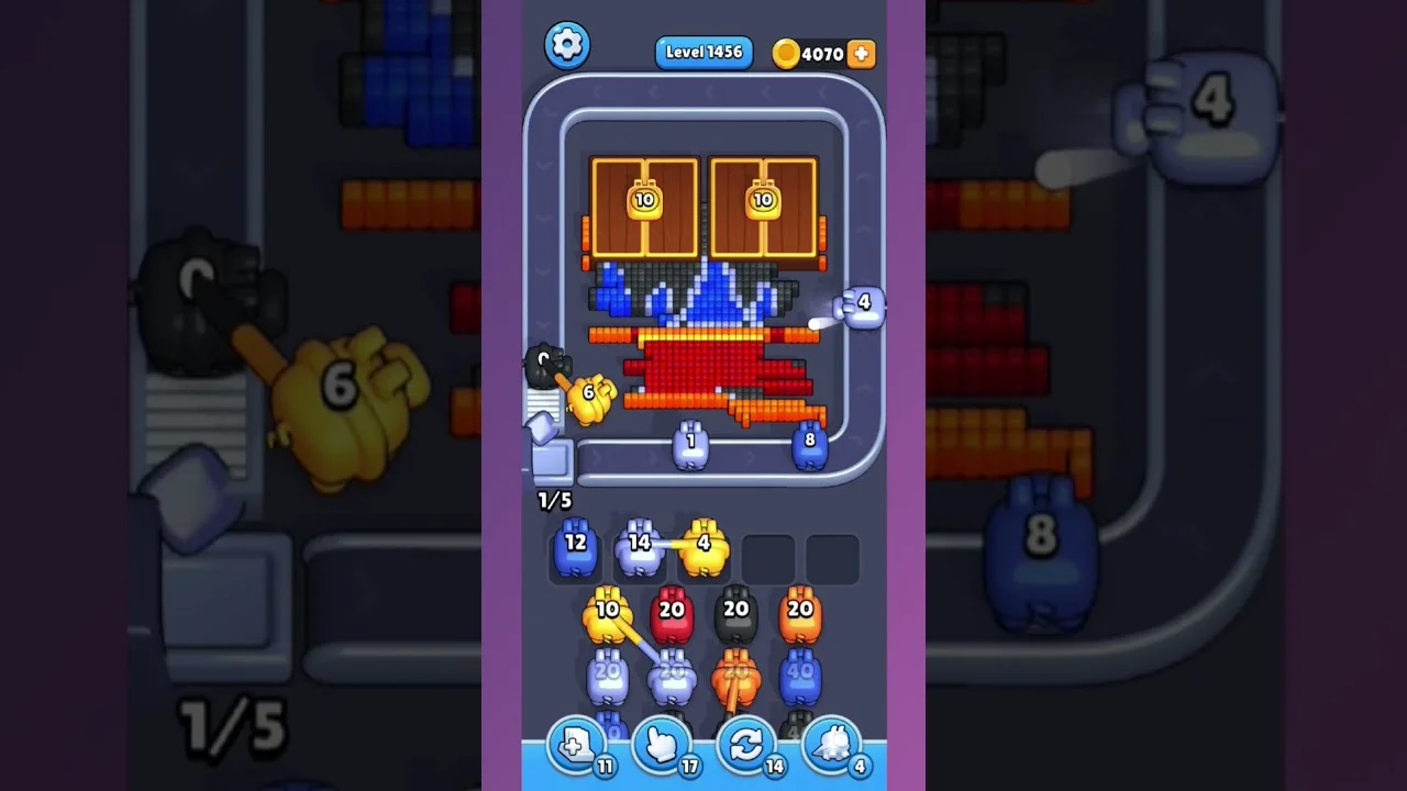 Pixel Flow Level 1456 grid layout and solution screenshot