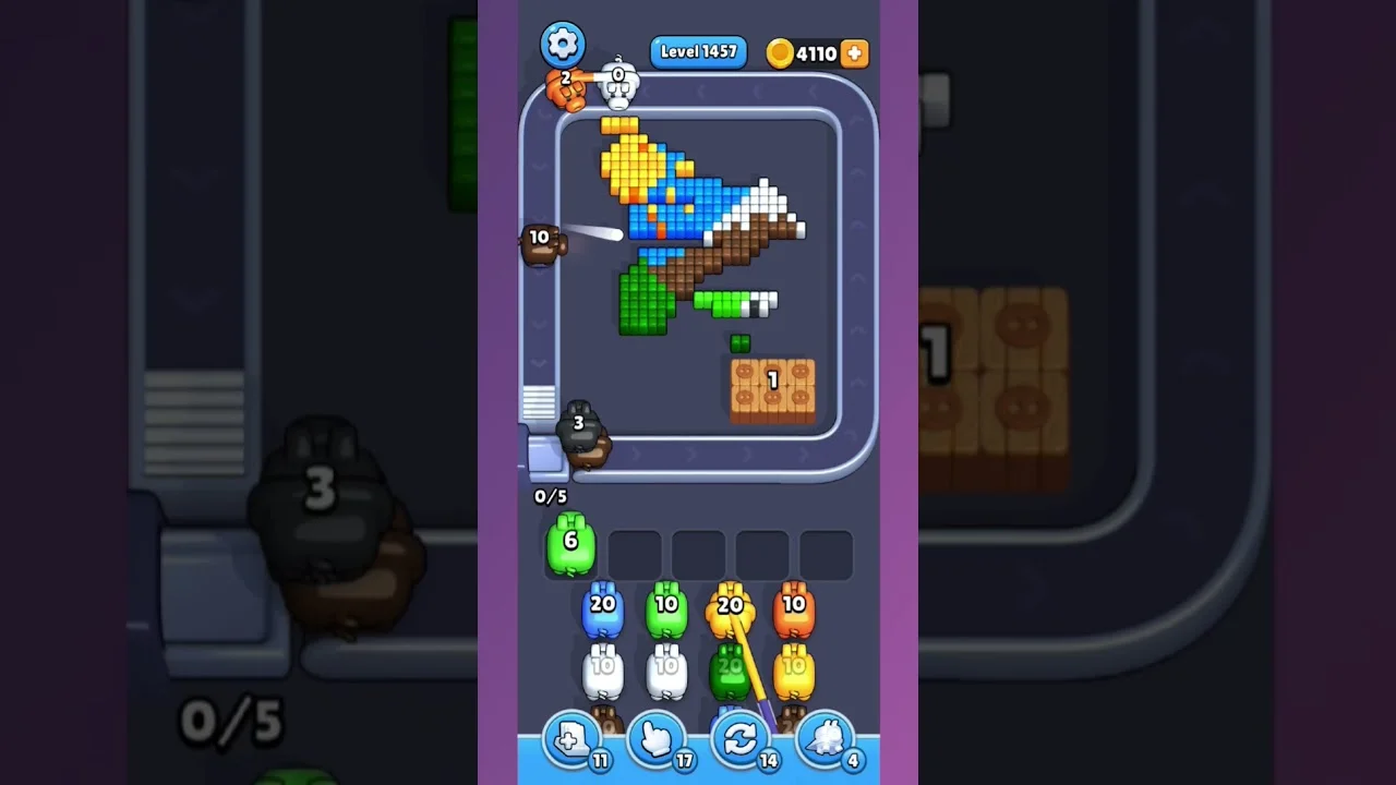 Pixel Flow Level 1457 grid layout and solution screenshot