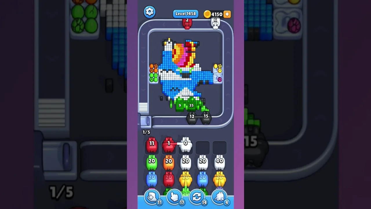 Pixel Flow Level 1458 grid layout and solution screenshot