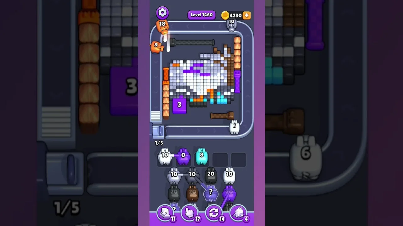 Pixel Flow Level 1460 grid layout and solution screenshot