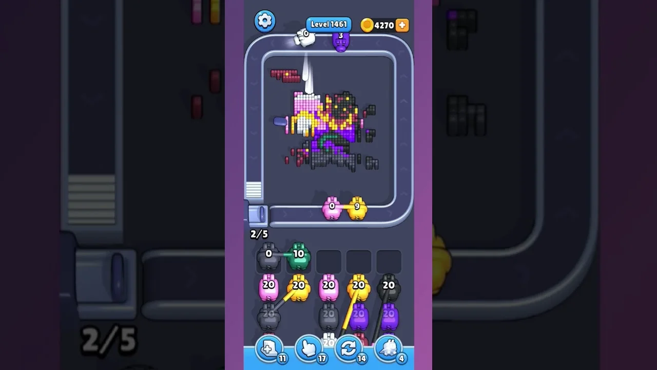 Pixel Flow Level 1461 grid layout and solution screenshot