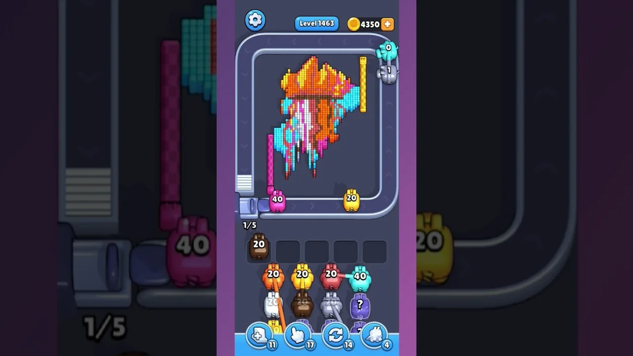 Pixel Flow Level 1463 grid layout and solution screenshot