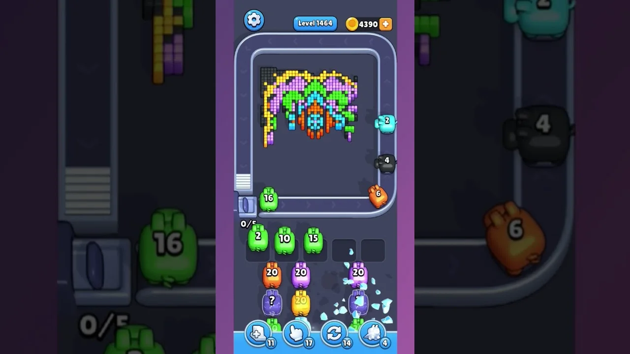 Pixel Flow Level 1464 grid layout and solution screenshot