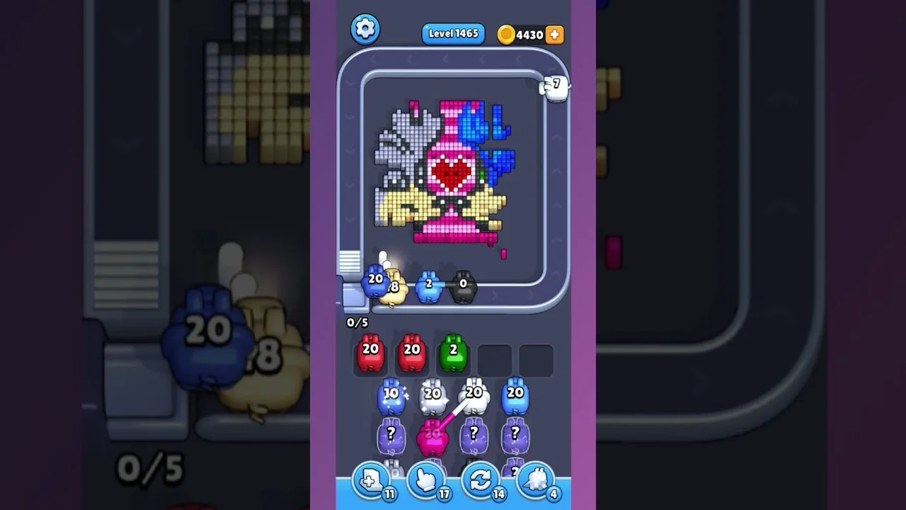 Pixel Flow Level 1465 grid layout and solution screenshot