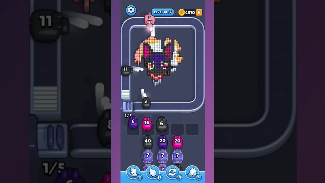 Pixel Flow Level 1467 grid layout and solution screenshot