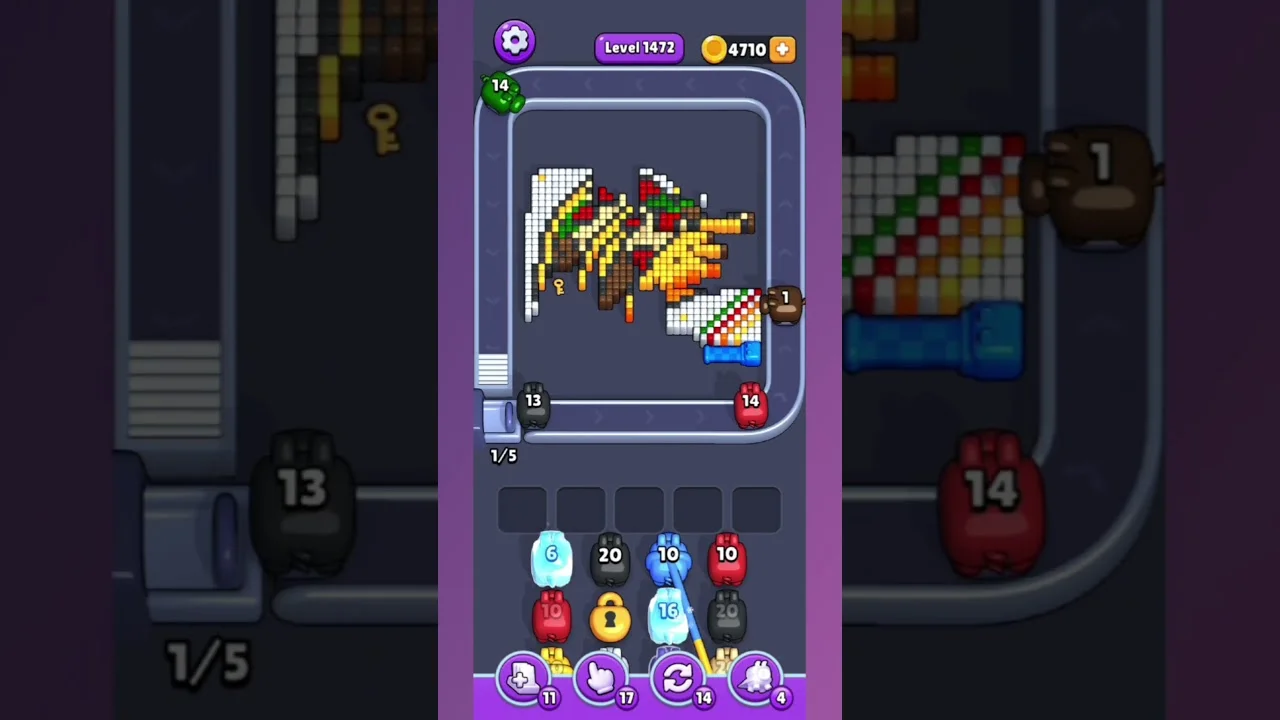 Pixel Flow Level 1472 grid layout and solution screenshot