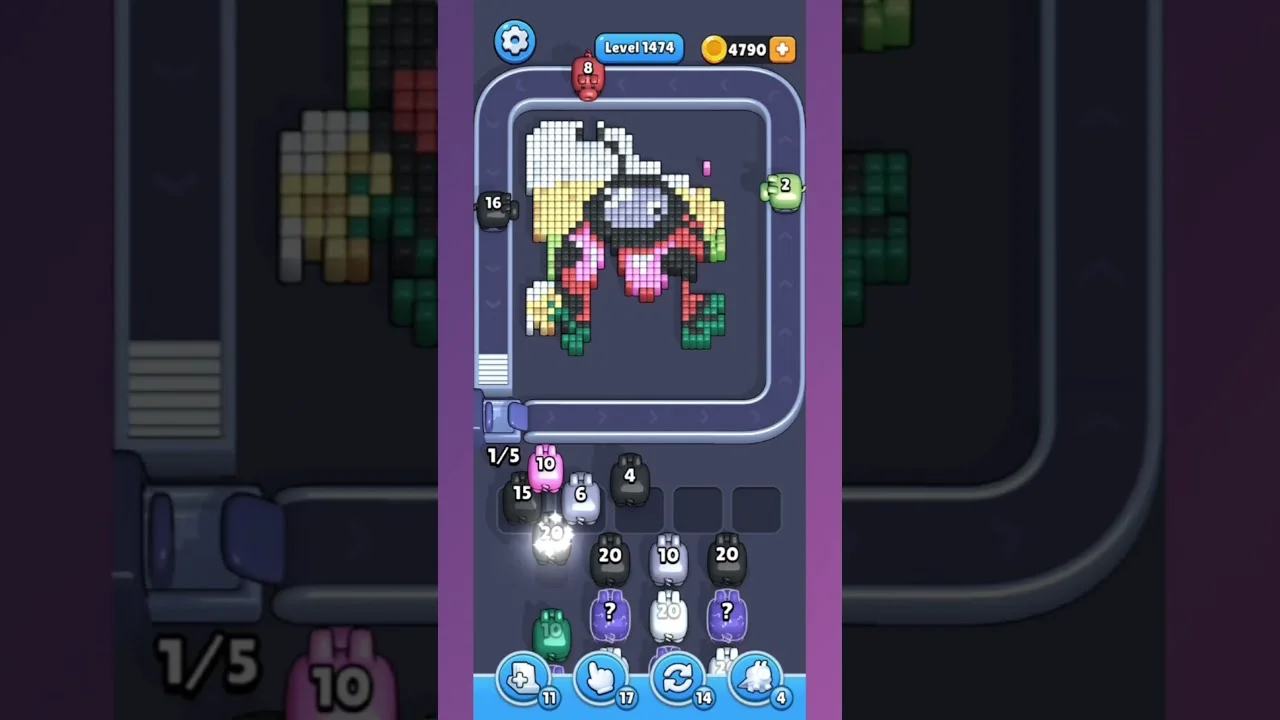 Pixel Flow Level 1474 grid layout and solution screenshot