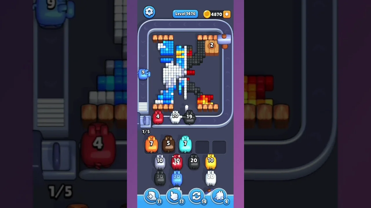 Pixel Flow Level 1476 grid layout and solution screenshot