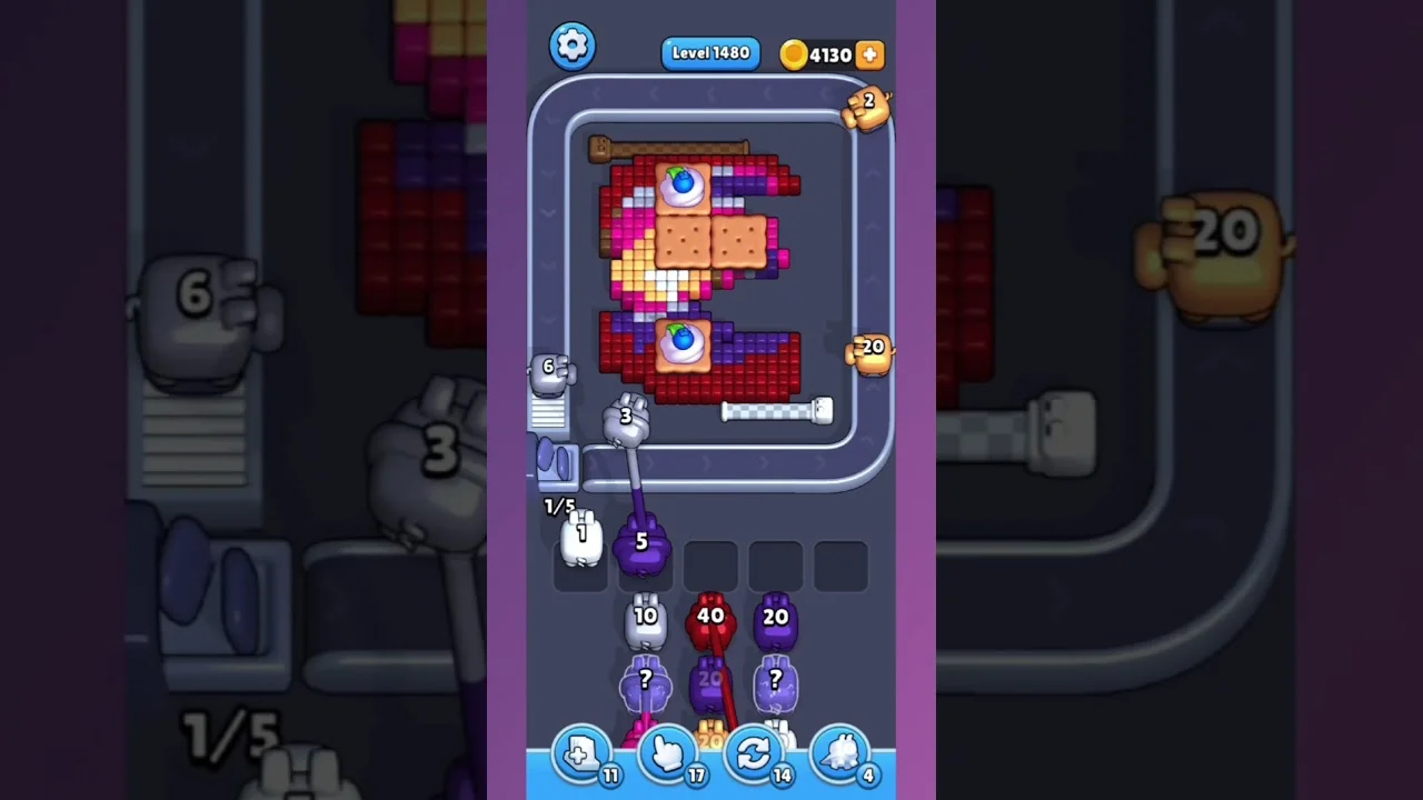 Pixel Flow Level 1480 grid layout and solution screenshot