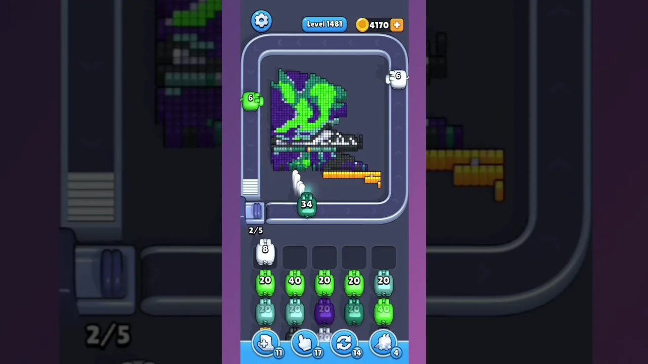 Pixel Flow Level 1481 grid layout and solution screenshot