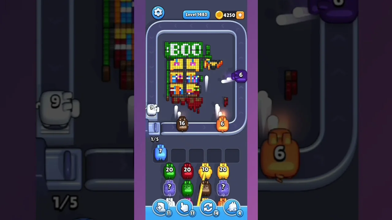 Pixel Flow Level 1483 grid layout and solution screenshot