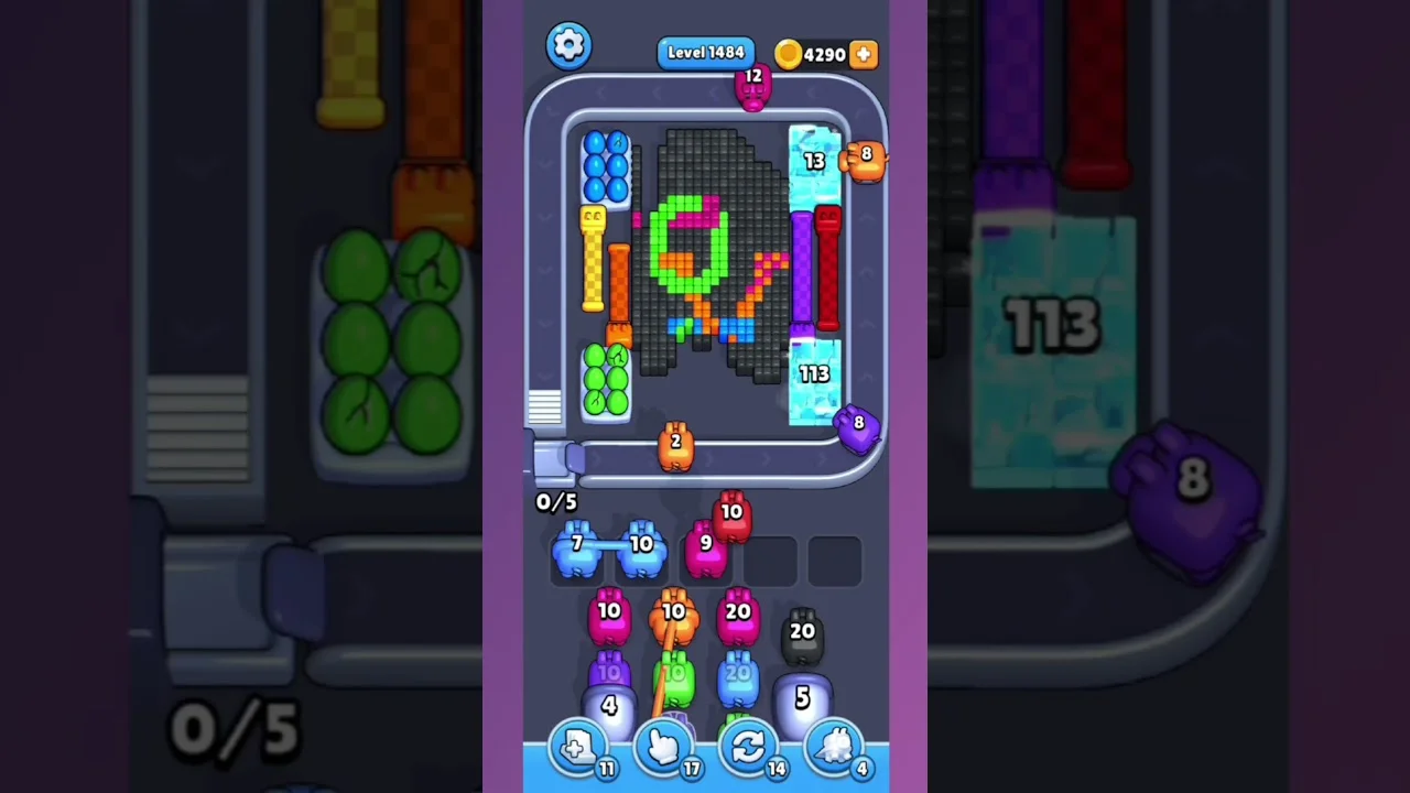 Pixel Flow Level 1484 grid layout and solution screenshot