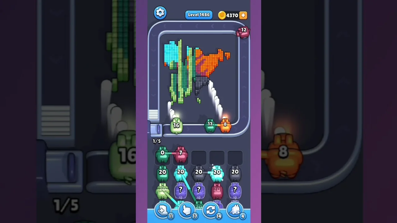 Pixel Flow Level 1486 grid layout and solution screenshot