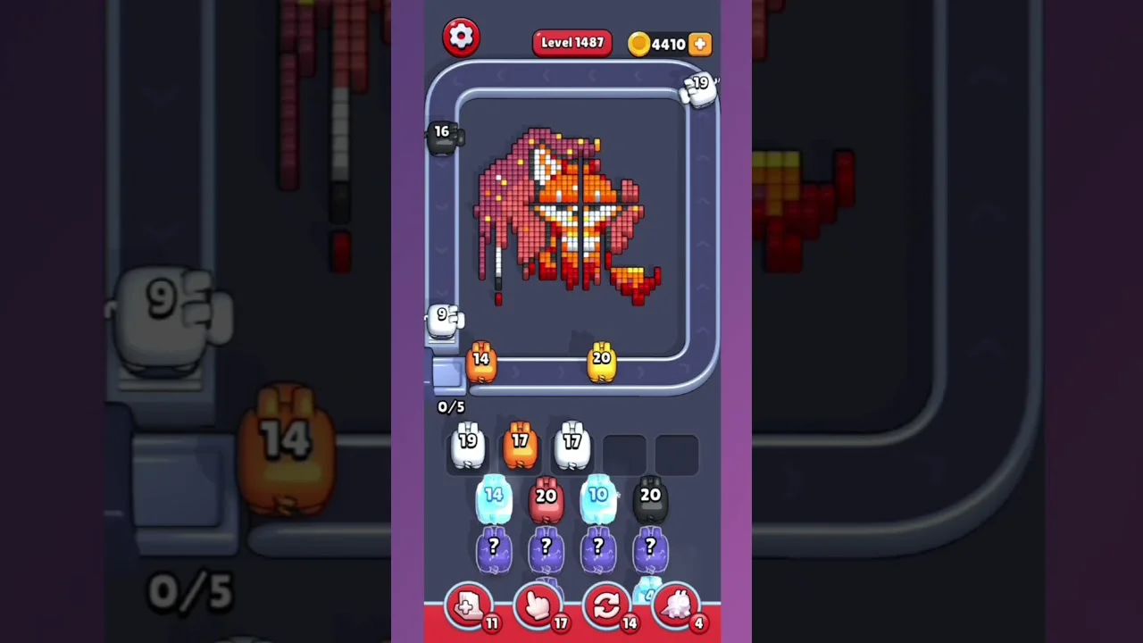 Pixel Flow Level 1487 grid layout and solution screenshot