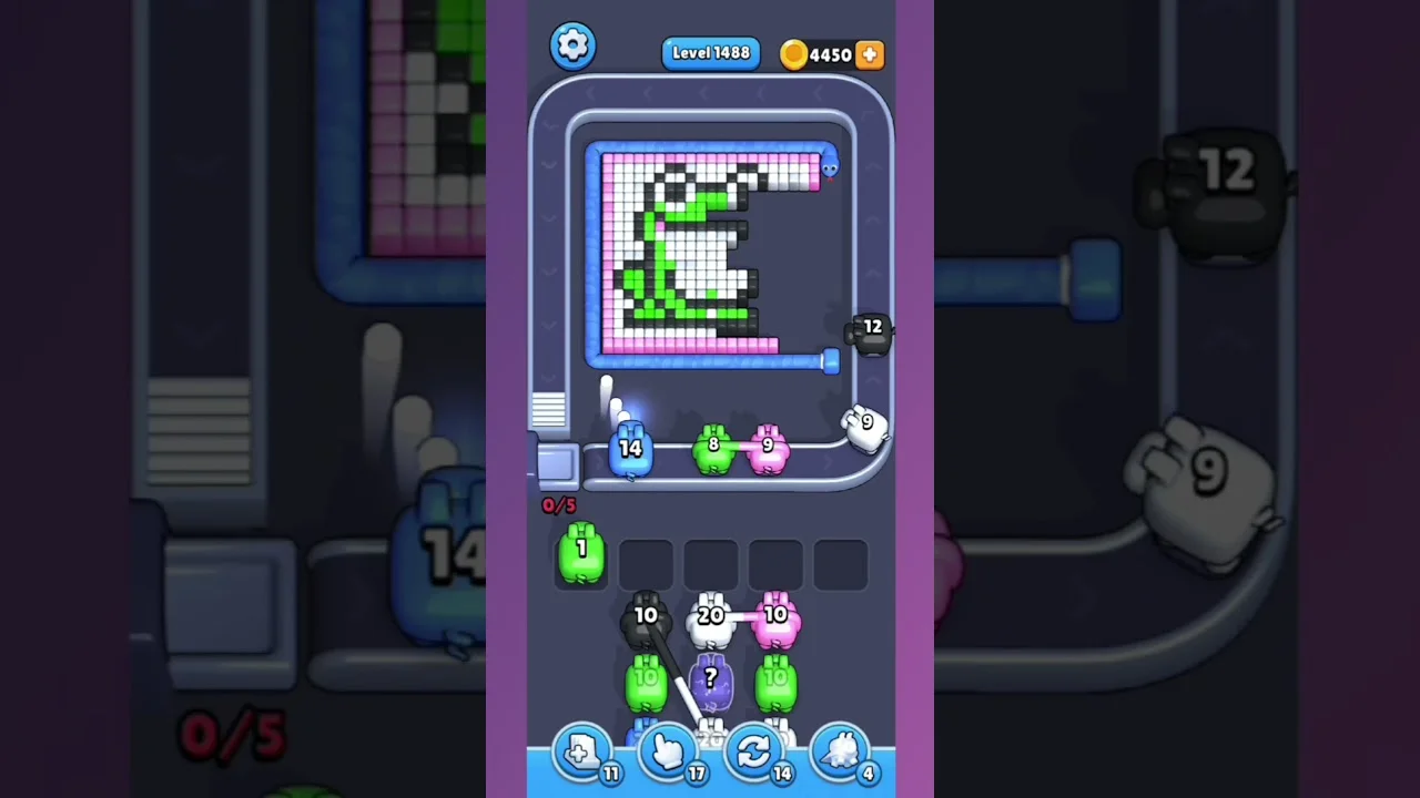Pixel Flow Level 1488 grid layout and solution screenshot