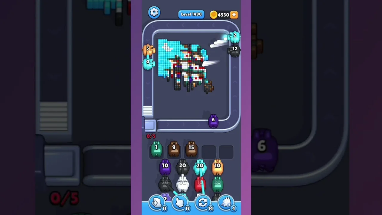 Pixel Flow Level 1490 grid layout and solution screenshot