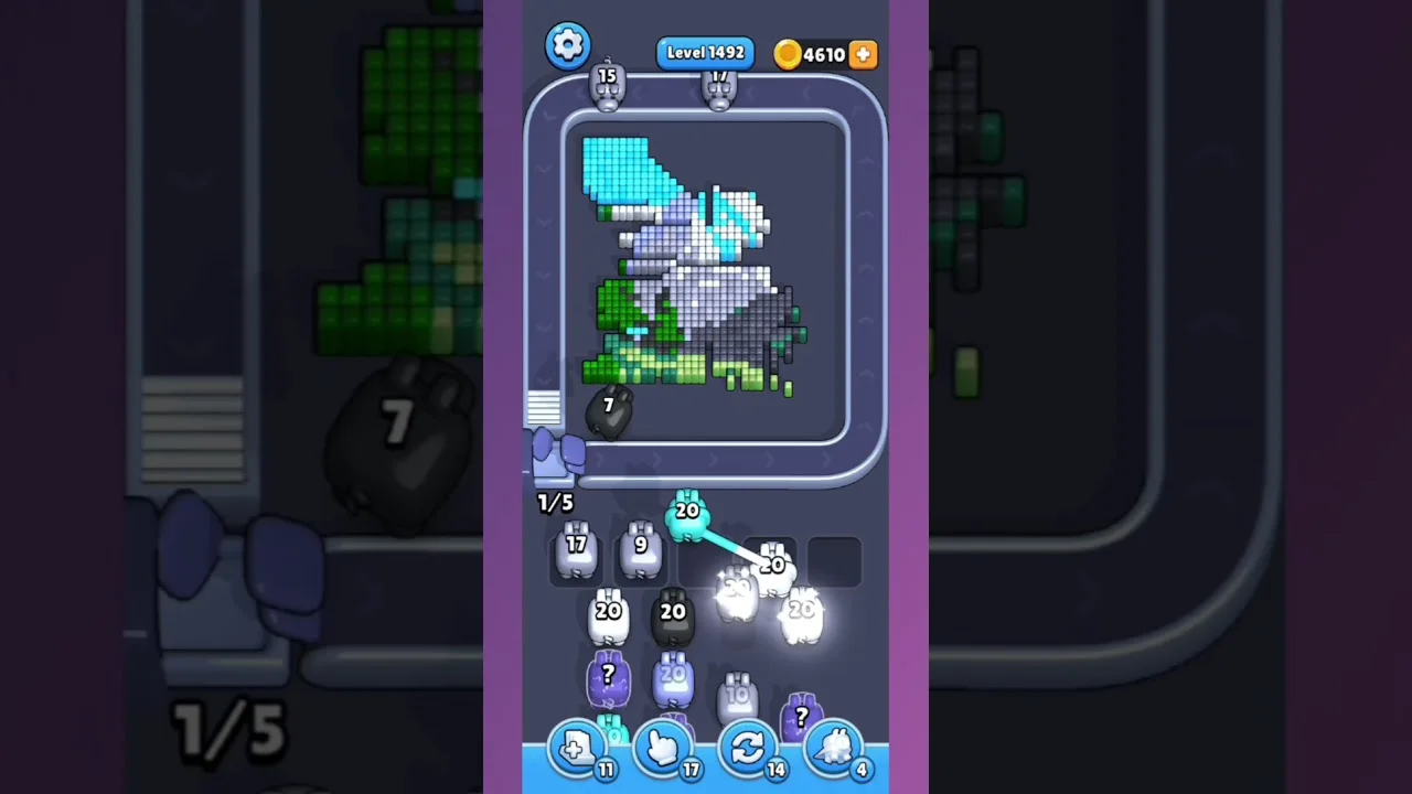 Pixel Flow Level 1492 grid layout and solution screenshot