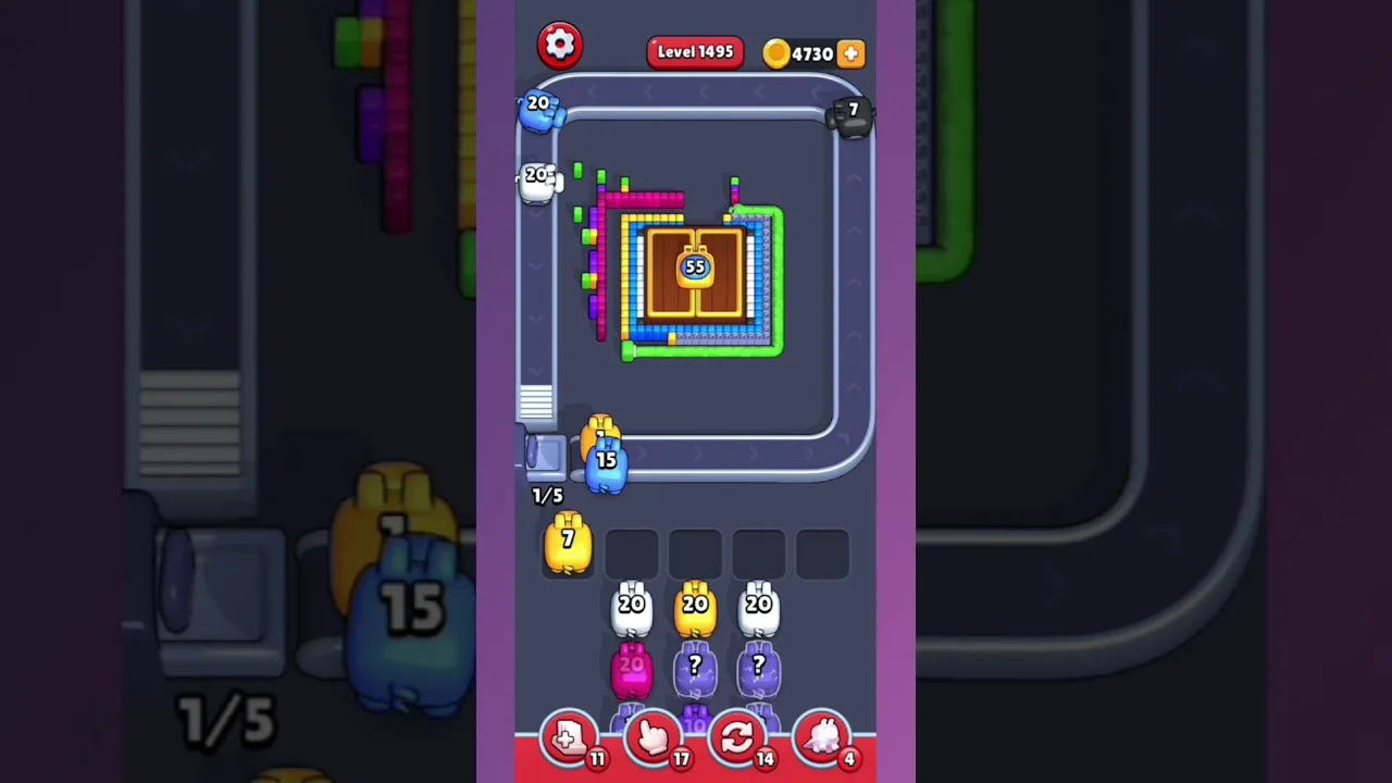 Pixel Flow Level 1495 grid layout and solution screenshot