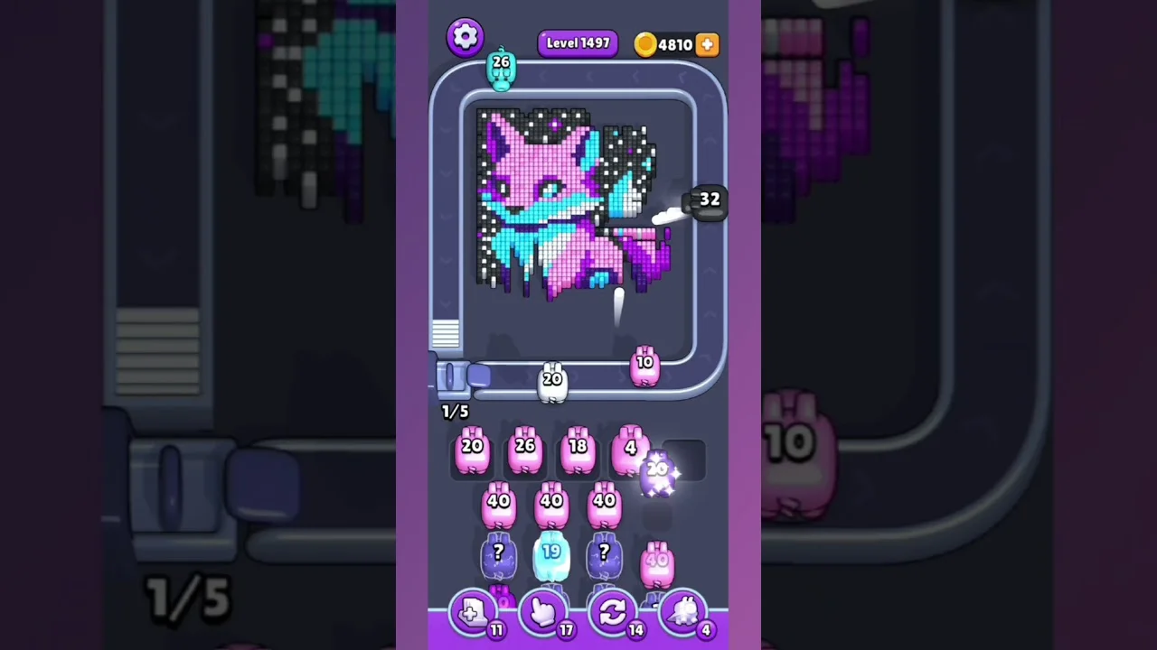 Pixel Flow Level 1497 grid layout and solution screenshot