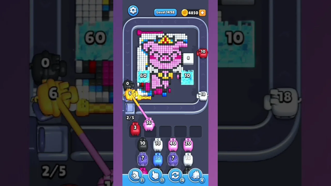 Pixel Flow Level 1498 grid layout and solution screenshot