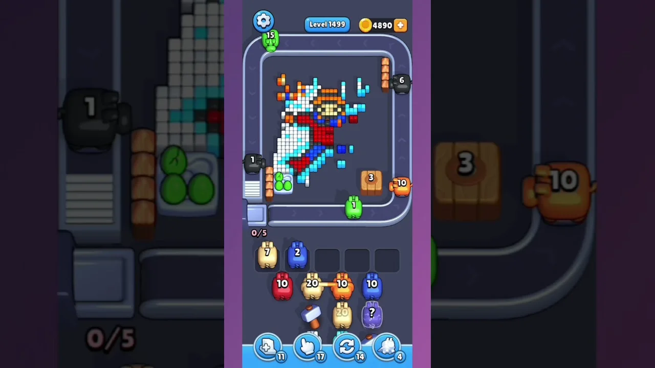Pixel Flow Level 1499 grid layout and solution screenshot