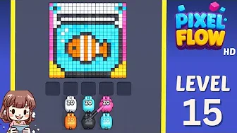 Pixel Flow Level 15 grid layout and solution screenshot