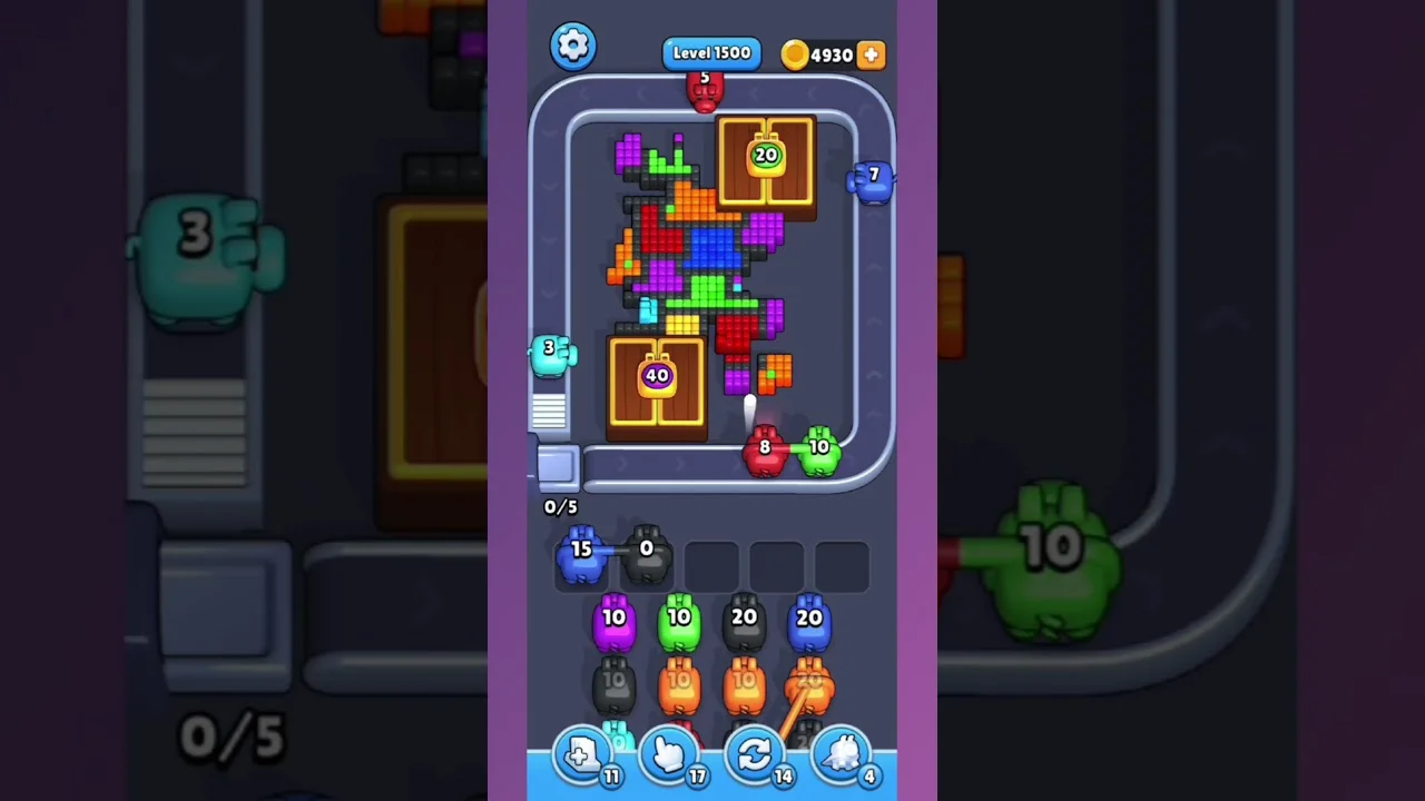 Pixel Flow Level 1500 grid layout and solution screenshot