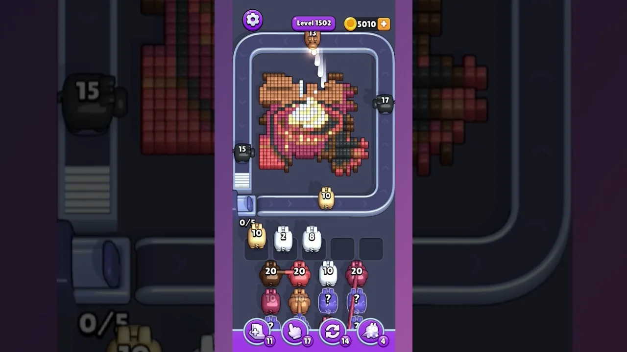 Pixel Flow Level 1502 grid layout and solution screenshot