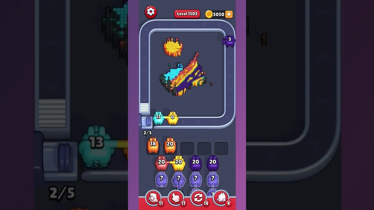 Pixel Flow Level 1503 grid layout and solution screenshot