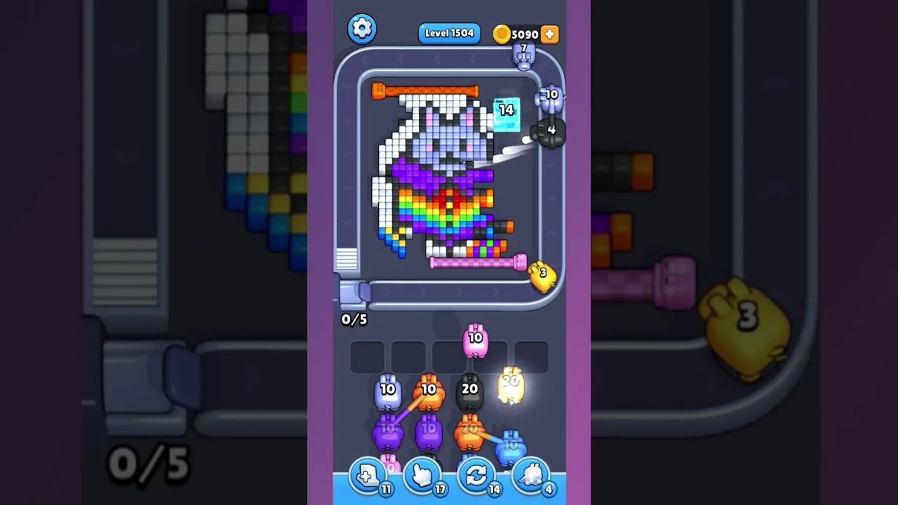 Pixel Flow Level 1504 grid layout and solution screenshot