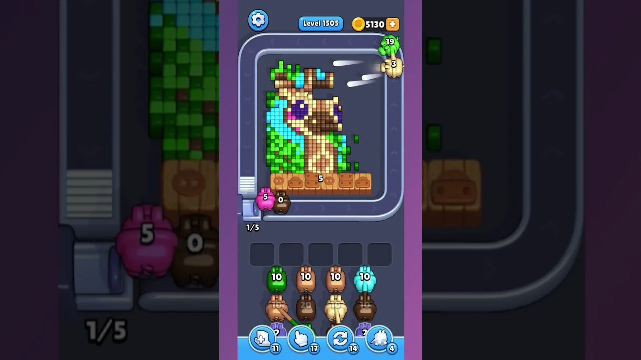 Pixel Flow Level 1505 grid layout and solution screenshot