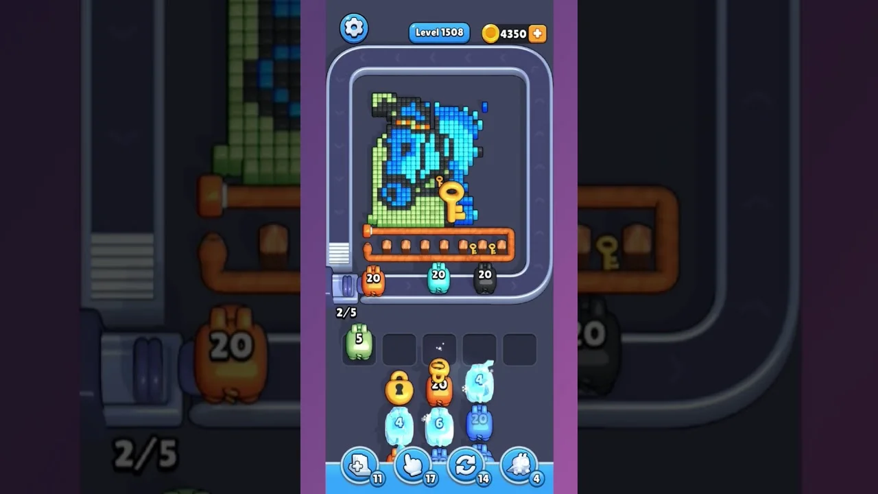 Pixel Flow Level 1508 grid layout and solution screenshot