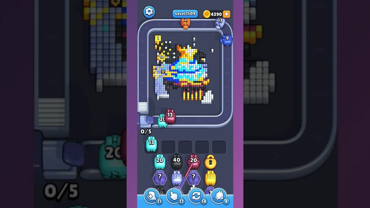 Pixel Flow Level 1509 grid layout and solution screenshot