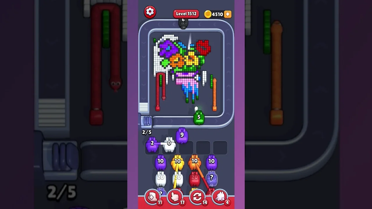 Pixel Flow Level 1512 grid layout and solution screenshot