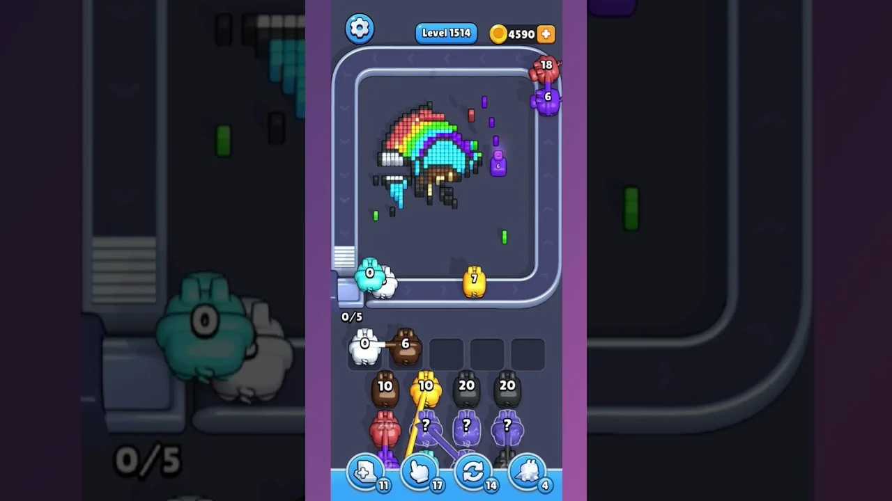 Pixel Flow Level 1514 grid layout and solution screenshot