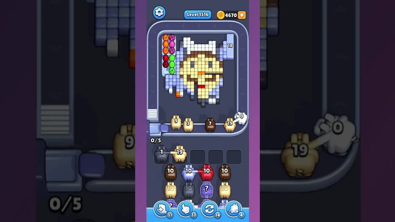 Pixel Flow Level 1516 grid layout and solution screenshot